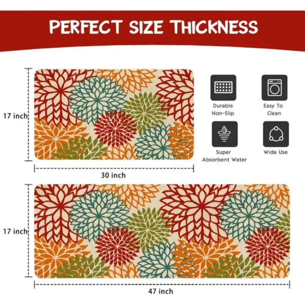 New Set of 2 Tropics Botanical Floral Kitchen Runner Rugs with Rubber Backing